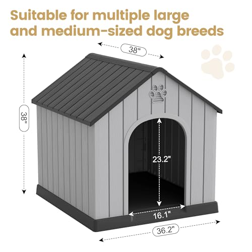 Large Dog House Outdoor Indoor for Medium Large Dogs (Black / 36.2" L × 38" W × 38" H)