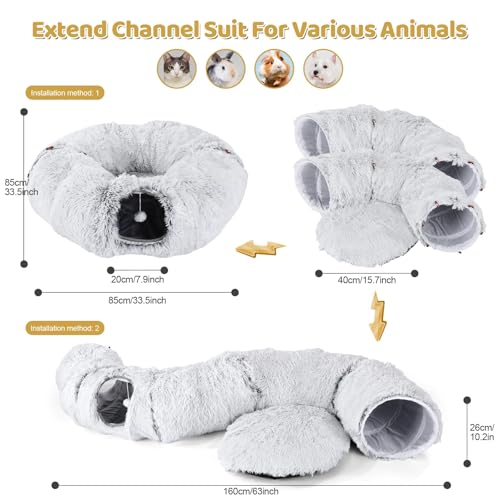 Cat Tunnel with Cat Bed for Indoor Cats (Grey)