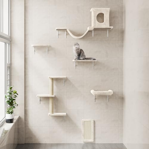 12-in-1 Cat Wall Shelves, Luxury Wall-Mounted Cat Shelves, Beige (Beige / Set of 12)