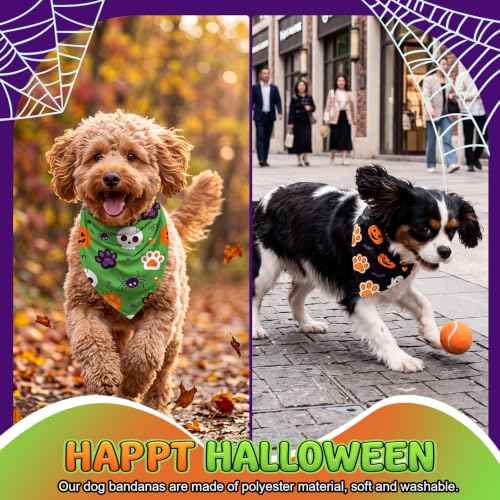 50 Pcs Halloween Dog Bandanas Bulk Cute Dog Paw Prints Pattern (Halloween Paw Print / 19.7 x 13.8 x 13.8'')