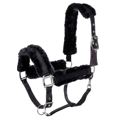 Valkyrie Ultra Fleece Padded Leather Fuse Breakaway Horse Halter (Black/Black / Cob)