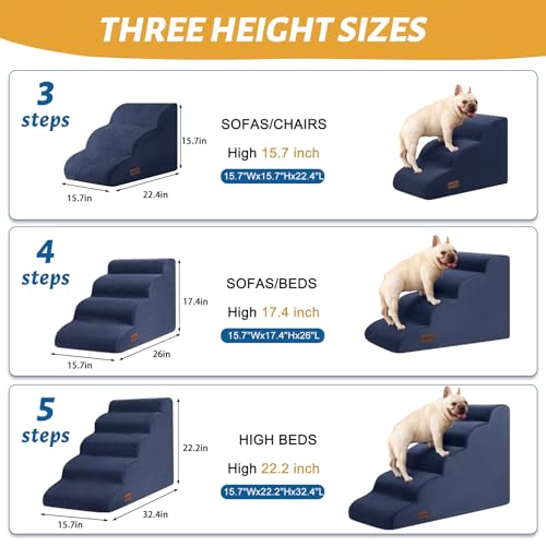 Dog Stairs and Steps for Beds Or Couches (Blue / Standard 3-Step 15.7"H)