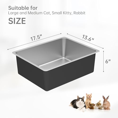 High Sided Stainless Steel Cat Litter Box (17.5"L × 13.6"W × 6"H)