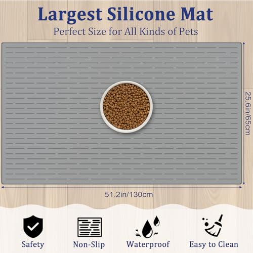 XXXXL Largest Pet Food Mat (Light Gray / 51.2"L x 25.6"W)