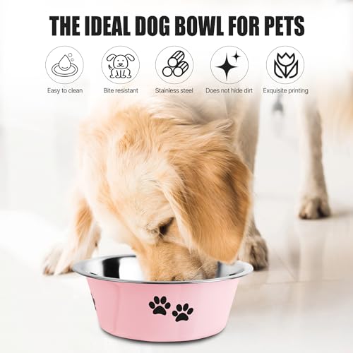 Stainless Steel Dog Bowls (Pink / 8.5 Cups/71 OZ)