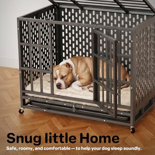 38 Inch Heavy Duty Indestructible Dog Crate (37.2"L x 25.1"W x 28.9"H / Black)