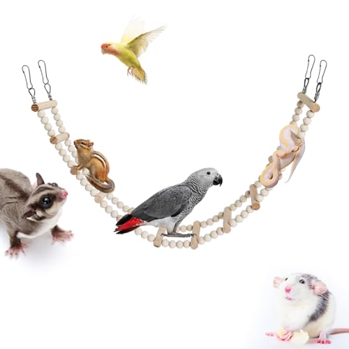 Long Bird Ladder with Wooden Rungs and Beads (yellow / 27.5×3.14 Inches)