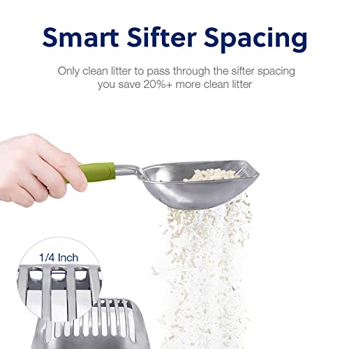 Cat Litter Scoop (Large / FLAT Aluminum \ #03 Green Handle)