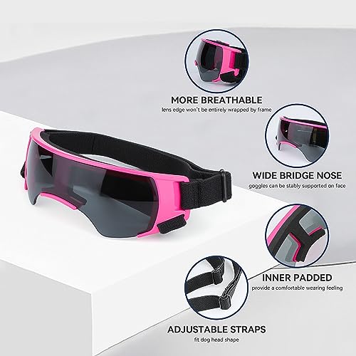 Dog Goggles for Small Dog Doggy Goggles with Adjustable Straps Windproof Eye Protection Pet Sunglasses Anti (Pink / Small)