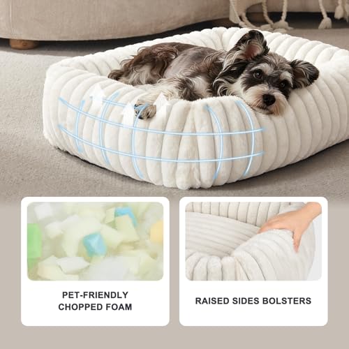 Dog Bed for Small Medium Dog (Cream / M (25"x21"x7"))