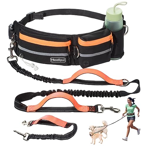 Hands Free Waist Leash with Pouch for Two Dogs (Orange)