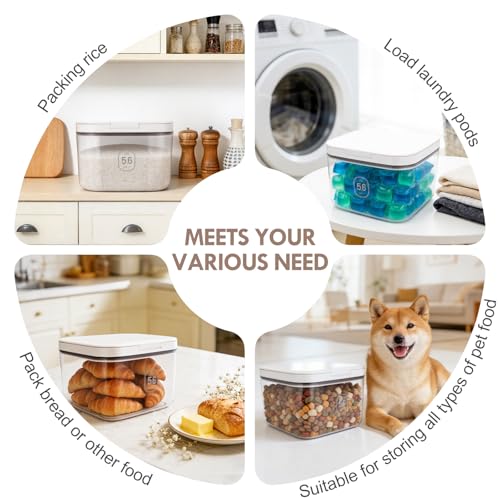 5-8Lbs/5.92Qt/5.6L Airtight Dog Cat Food Storage Container and Pet Storage Bin BPA-Free. PET Clear Stackable Dog Treat Containers for Pet Food/Rice/Dry/Cereals/Flour/Sugar/Bread (White-5.6L-C)