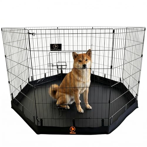 Puppy Playpen with Bottom Pad and Door (Black / Medium Pen: 36-Inch High)