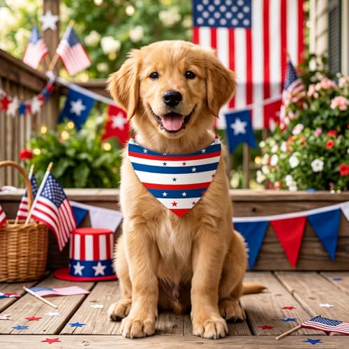 100 Pcs Veterans Day Dog Bandanas Bulk for Small Medium Large (Striped Star / 25.6 x 17.7 x 17.7 Inch)