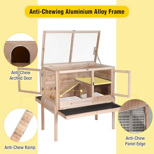 2 Story Indoor Rabbit Hutch Guinea Pig Cage with Stand ((Natural Wood) / 36.6"L x 19.6"W x 36.6"H)