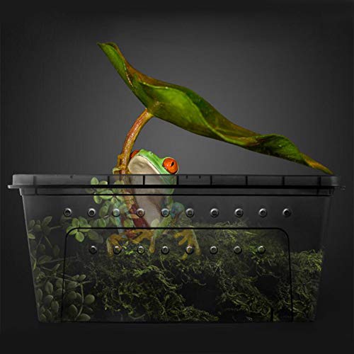 Portable Reptile Terrarium Habitat for Mini Pet Houses Breathable Holes Stackable Container (2PCS-Black-L)