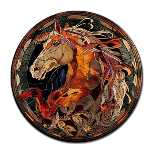 Metal Sign Tin Sign Circular Stained Glass Horse Metal Signs Vintage for Restaurant 12×12 Inches (12×12 Inches / Horse-1)