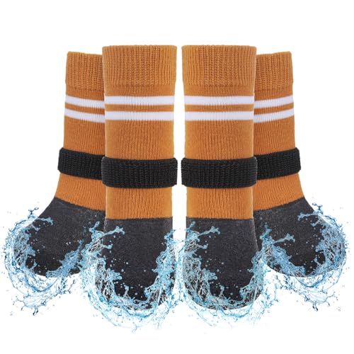 Anti Slip Dog Boots & Paw Protectors for Hardwood Floor (Khaki / Large(Paw width 2.16in/5.5cm))