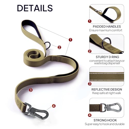 6FT 1IN Heavy Duty Dog Leash for Large Dogs with 2 Padded Handles (Brown / 1 in x 6 ft)