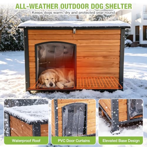 Large Outdoor Insulated&Heated Dog House Weatherproof Dog Kennel