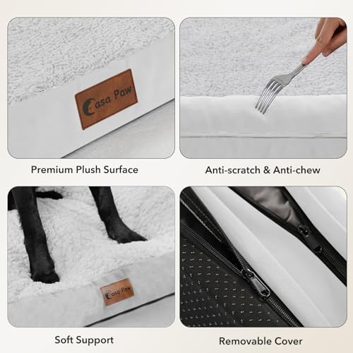 Orthopedic Dog Bed for Extra Large Dogs (Grey White / 53.0"L x 42.0"W x 8.0"Th)