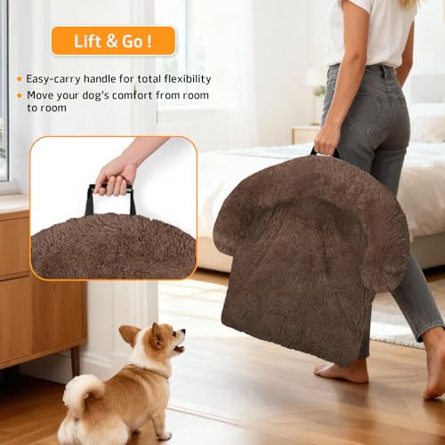 Calming Dog Bed Fluffy Plush Dog Mat for Furniture Protector with Removable Washable Cover for Large Medium Small Dogs and Cats (Coffee / 41.0"L x 37.0"W x 6.0"Th)
