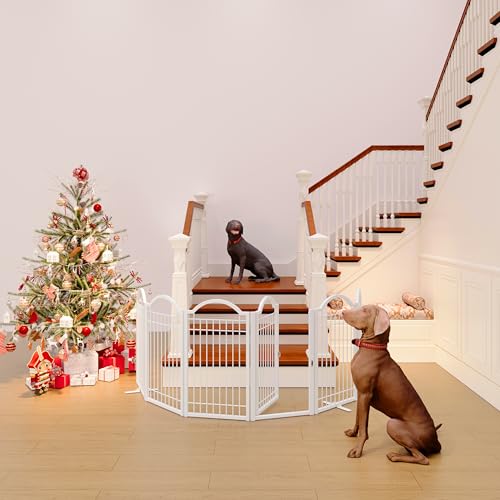 Metal No Assembly Freestanding Dog Gate with Door Walk Through (White / 6 Panels-S)