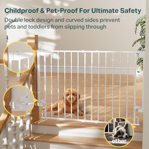 2 Pack 29.2 43" No Bottom Bar Baby & Dog Gate for Stairs & Doorways (White / 29.2"-43" W x 28" H | 2 Pack)