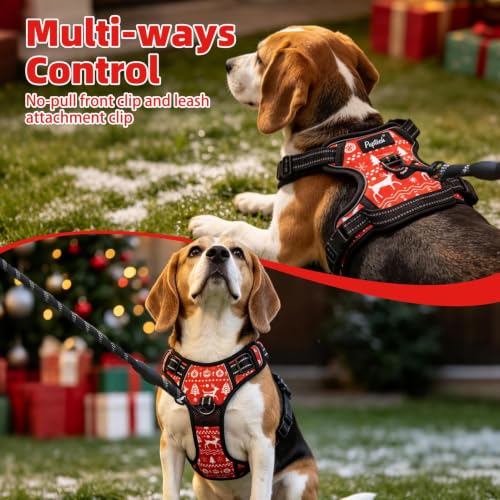 No Pull Christmas Dog Harness for Large (Red(Dense Pattern) / Large)
