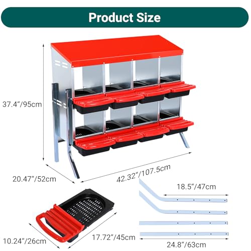Chicken Nesting Box (Red- 8 compartment with legs)