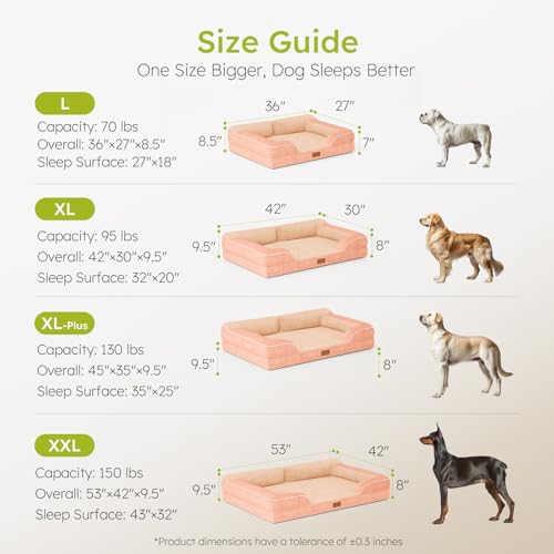 XXL Dog Bed for Extra Large Dogs (Peach Pink / XX-Large(53"L x 42"W x 9.5"Th))