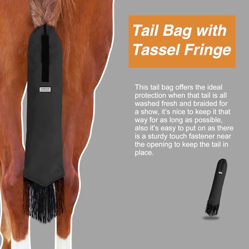 Smooth Lightweight Adjustable Fastener Nylon Horse Tail Bag with Fringe (Mars Black)