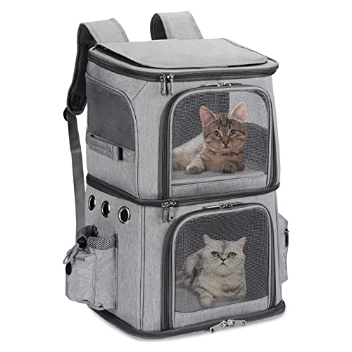 Double Compartment Cat Backpack Carrier for Mulit (15.8"L x 11.8"W x 23.6"H / Grey)