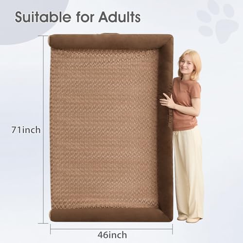 Orthopedic Washable Human Dog Bed for Adult & Dog Cozy Sleep (61"l x 43"w x 7"th / Brown)