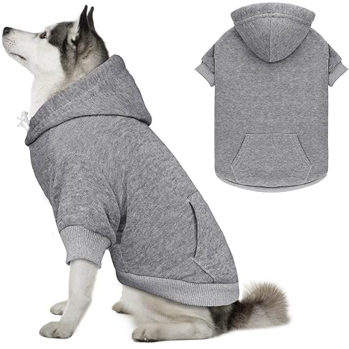Dog Hoodie Dog Sweaters for Large Dogs Sweater Solid Soft Brushed Fleece Pet Clothes Pet Hoodie Sweatshirt with Pocket (XX-Large / Grey)