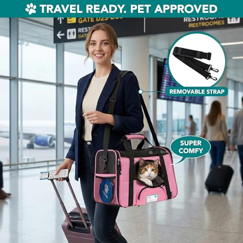 Airline Approved Pet Carrier for Cats & Small Dogs (Pink / 19.5"L x 10.2"W x 12.0"H)