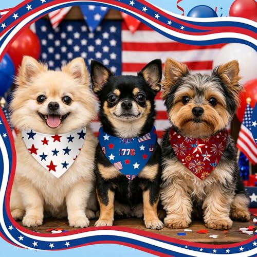 50 Pcs Patriotic Dog Bandanas Bulk 4th of July Bandanas for Dogs Star Triangle Kerchief Bib Scarf Set for Pet Independence Day 250th Anniversary Party Costume (4th of July / 19.7 x 13.8 x 13.8'')