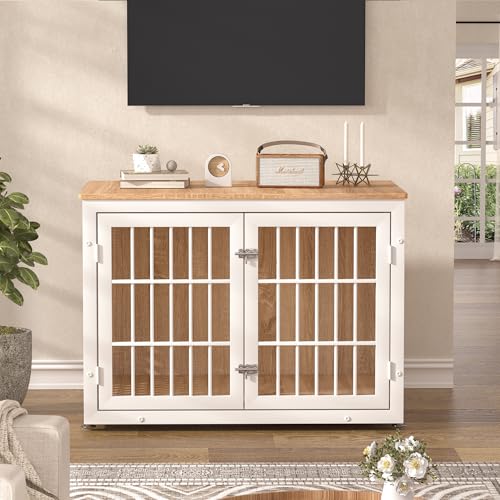 38" Heavy Duty Dog Crate Furniture for Large and Medium Dogs (38.4"L x 25.0"W x 27.6"H / Nature+White)