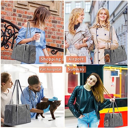 Fashion Dog Purse Pet Carrier Leather Bag for Small Dogs Cats Puppy (Grey)