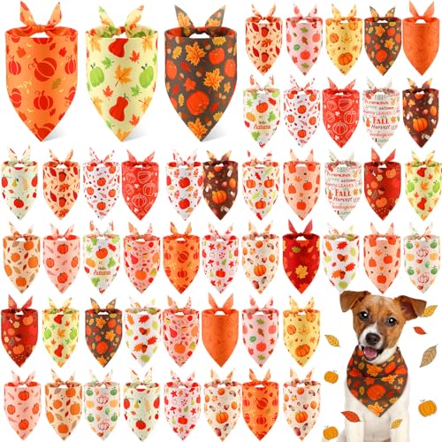 50 Pcs Fall Dog Bandanas Bulk (Fall Pumpkins / 25.6 x 17.7 x 17.7")
