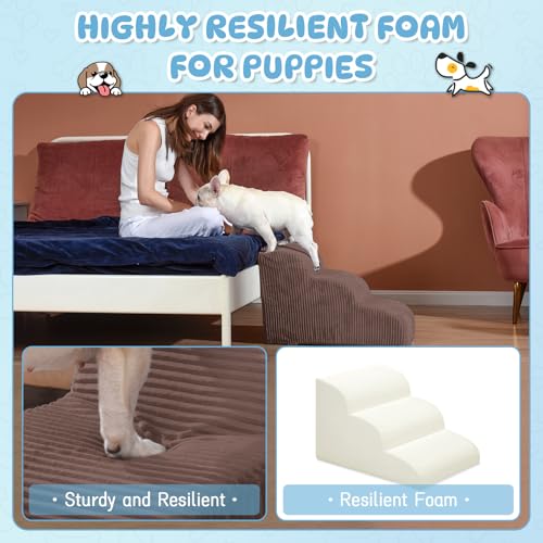 2 Step Dog Stairs Pet Ramp for High Beds (Coffee / 2-Step 11.8"H)
