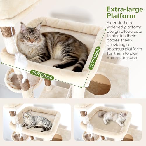 Extra Large Cat Tower for Big Cats 20 lbs (81 inch / Beige)