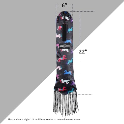 Smooth Lightweight Adjustable Fastener Nylon Horse Tail Bag with Fringe (Pony Print Black)