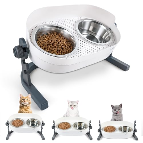 Height Adjustable Cat Elevated Bowls Stainless Steel Dog Food Water Bowls (Medium)