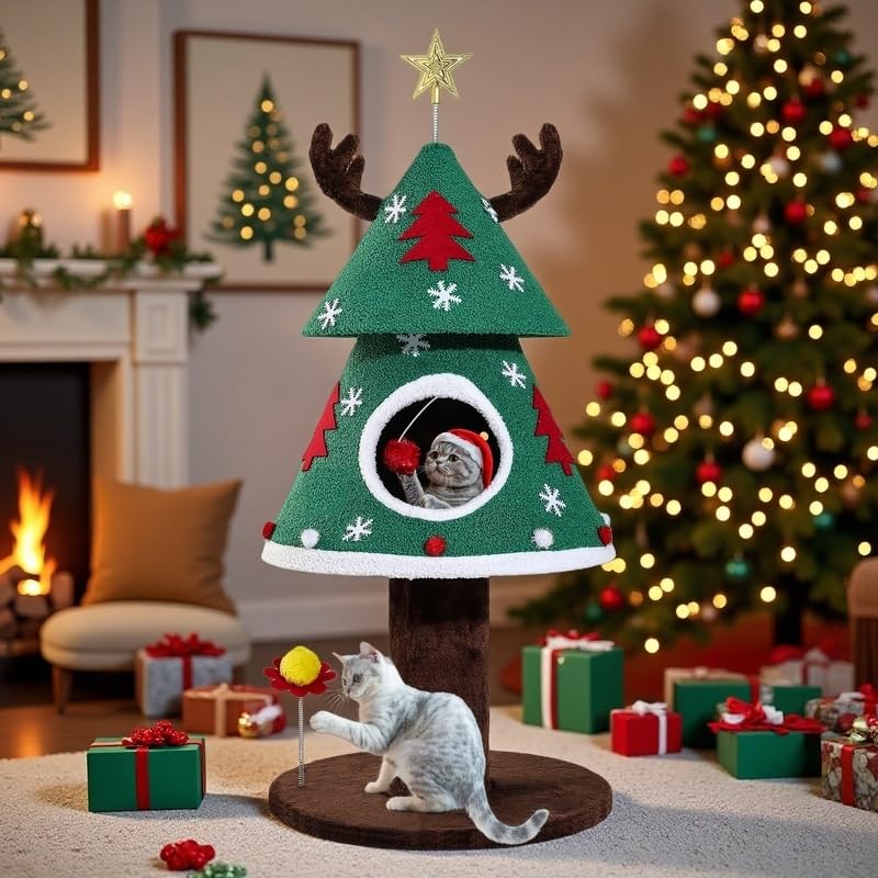 47.2in Christmas Cat Tree (Green / 47.2in)