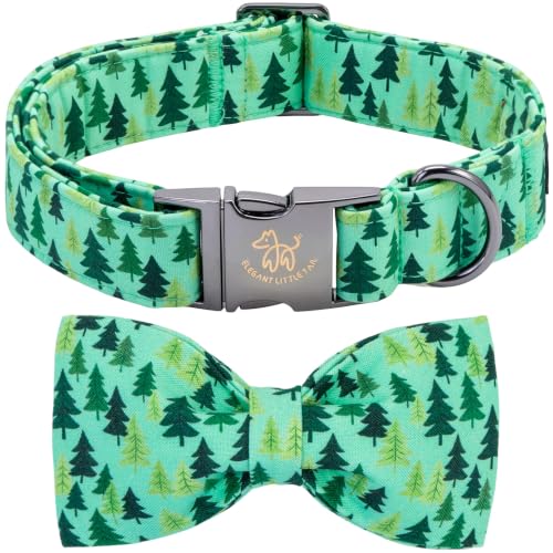 Dog Collar Green Pine Tree Print Dog Collar with Bow (Pine Tree / X-Large (Pack of 1))