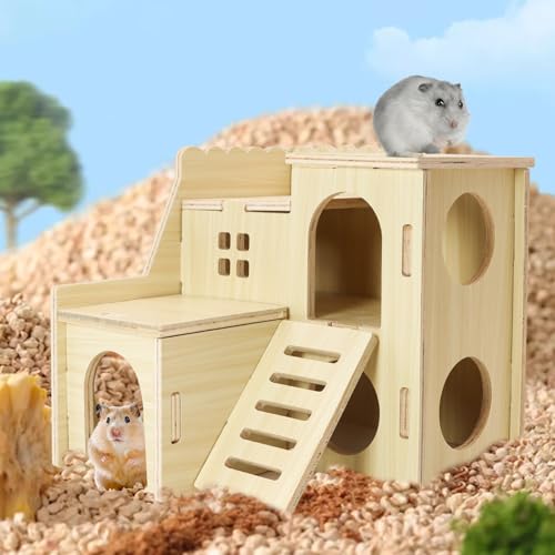 Tiny Hamster Maze Wood House with Slide House