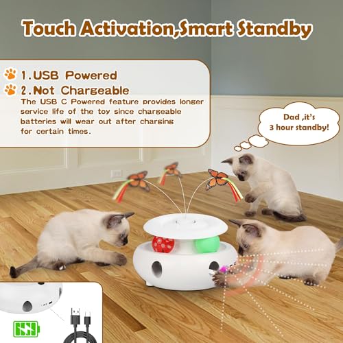 3-in-1 Interactive Cat Toy for Indoor Cats, White (white)