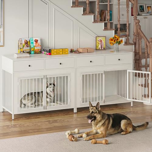 Large Dog Crate Furniture with 2 Drawers (pure white)