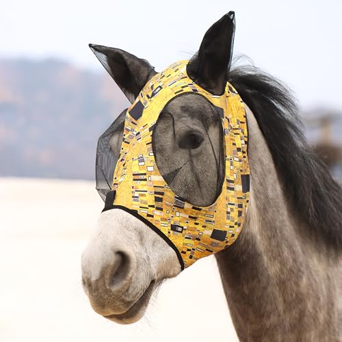 Super Comfort Stretchy Fly Mask Large Eye Space with UV Protection Soft on Skin with Breathability Golden Shape L (Large / Golden Shape)